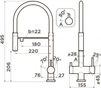 Смеситель для кухни OMOIKIRI Kanto BN-WH с подключением фильтра и гибким изливом / нержавеющая сталь / белый шланг