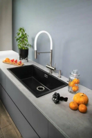 Смеситель для кухни OMOIKIRI Kanto BN-WH с подключением фильтра и гибким изливом / нержавеющая сталь / белый шланг