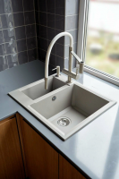 Смеситель для кухни OMOIKIRI Kanto BN-WH с подключением фильтра и гибким изливом / нержавеющая сталь / белый шланг