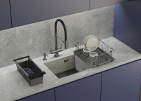 Смеситель для кухни OMOIKIRI Kanto BN-WH с подключением фильтра и гибким изливом / нержавеющая сталь / белый шланг