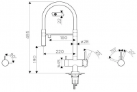 Смеситель для кухни OMOIKIRI Kanto BN-WH с подключением фильтра и гибким изливом / нержавеющая сталь / белый шланг