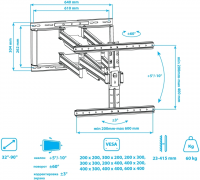 Кронштейн для телевизора Kromax Ultra Slim-102, черный 32"-90"
