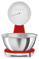 Весы кухонные Smeg KSF01RDWW, электронные, аккумулятор, тарокомпенсация, красный