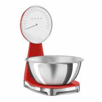Весы кухонные Smeg KSF01RDWW, электронные, аккумулятор, тарокомпенсация, красный