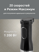 Блендер погружной Evelux EHB 0301 B, 3 в 1: блендер, измельчитель, миксер, мощность 1200 Вт, черный