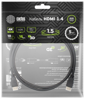Кабель аудио-видео Cactus CS-HDMI.1.4-1.5 HDMI (m)/HDMI (m) 1.5м. Позолоченные контакты черный