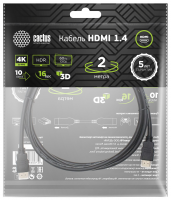 Кабель аудио-видео Cactus CS-HDMI.1.4-2 HDMI (m)/HDMI (m) 2м. Позолоченные контакты черный
