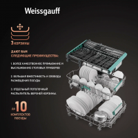 Посудомоечная машина встраиваемая Weissgauff BDW 4533, Wi-Fi Inverter Autoopen