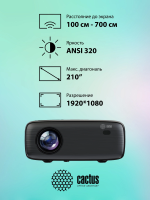 Проектор Cactus CS-PRM.07B.Full HD LCD 3200Lm LS 320Lm ANSI, (1920x1080) 1500:1 ресурс лампы:30000часов 1xUSB typeA 3xHDMI 1.5кг