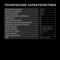Пылесос Hyundai HYV-B1550, 1800Вт синий/черный (в компл.:1мешок)