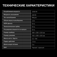 Пылесос Hyundai HYV-B4995, 2220Вт черный/красный (в компл.:1мешок)