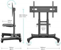 Подставка для телевизора Onkron TS1380, черный 50"-83" макс.70кг напольный мобильный