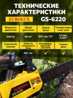 Бензопила Eurolux GS-6220, 3100Вт 4.2л.с. дл.шины:20" (50cm) (70/6/27)