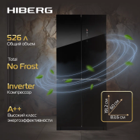 Холодильник Hiberg RFQ-600DX NFGB, черное мерцающее стекло