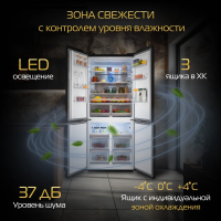 Холодильник Hiberg RFQ-600DX NFGB, черное мерцающее стекло