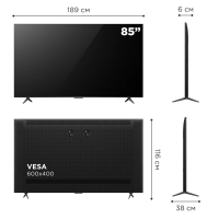 Телевизор QLED TCL 85C6K, QD-Mini LED, 4K UltraHD, 144 Гц, Smart TV (Google TV) черный