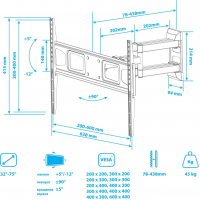 Кронштейн для телевизора Kromax CORBEL-11, титан 32"-75" макс.45кг настенный поворот и наклон